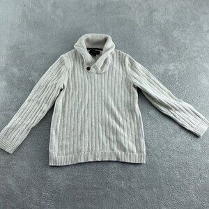 Tasso Elba Womens Ribbed Shawl Collar Sweater Size L 100% Cotton Beige 2231